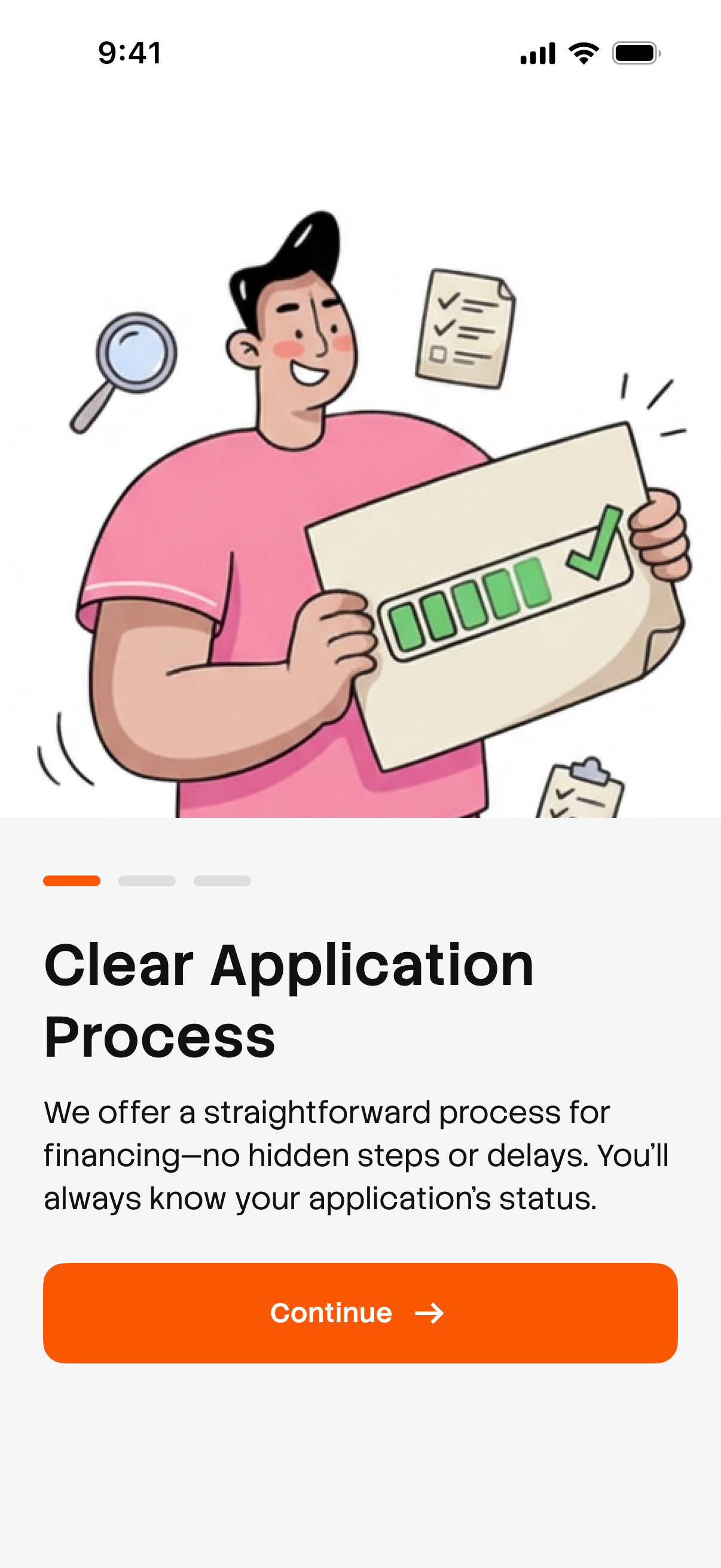 Onboarding screen: fast secure funding